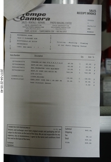 new camera - camera store receipt