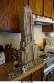 349 9rn. my cardboard Empire State  Building trashed by my cat Max