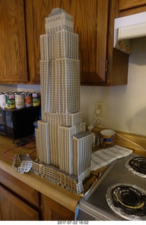 350 9rn. my cardboard Empire State  Building trashed by my cat Max