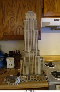 351 9rn. my cardboard Empire State  Building trashed by my cat Max