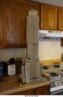 353 9rn. my cardboard Empire State  Building trashed by my cat Max