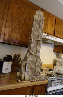 my cardboard Empire State  Building trashed by my cat Max