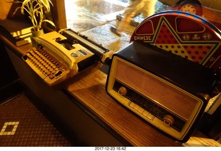 typewriter and radio at restaurant