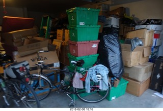 my garage - bicycles, totes, and boxes