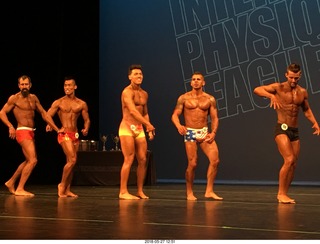 Mesa - International Physique League (IPL) show - prejudging . James Niezen (33) . Zyrian (Zee) Apurillo (41) . Alejandro Sigala (50) . Karlos Velazquez (55) . Zack Smith (56) .