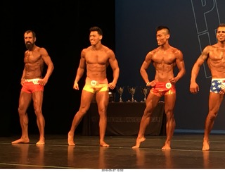 Mesa - International Physique League (IPL) show - prejudging . James Niezen (33) . Zyrian (Zee) Apurillo (41) . Alejandro Sigala (50) . Karlos Velazquez (55) .