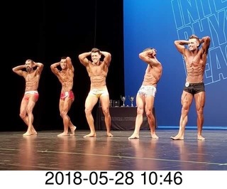 Mesa - International Physique League (IPL) show - main event . James Niezen (33) . Zyrian (Zee) Apurillo (41) . Alejandro Sigala (50) . Karlos Velazquez (55) . Zack Smith (56) .