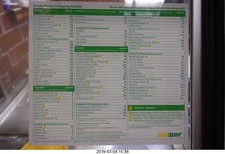 Subway calorie chart
