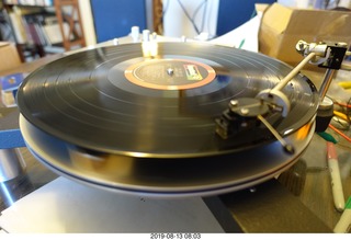 75 a0g. Trasncriptor Skeleton turntable and Vestigal tonearm playing a record