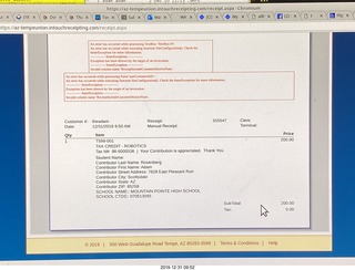 tax receipt with web errors