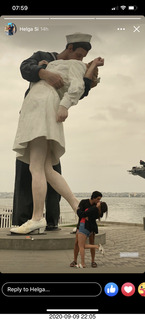 Anthony and Olga with kissing statue in San Diego