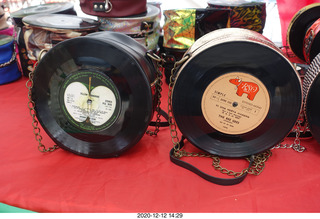 Argentina - Buenos Aires tour - indoor shopping area - vinyl-record purses