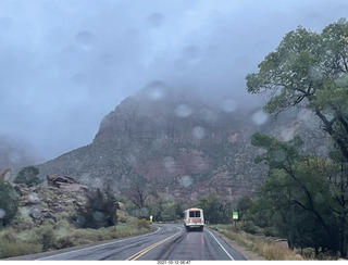 Zion National Park in the rain and fog