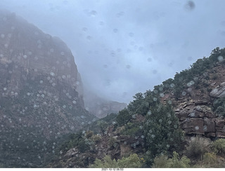 Zion National Park in the rain and fog