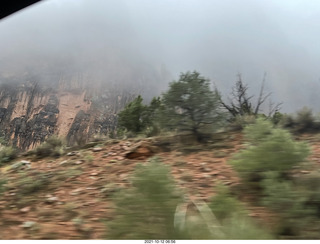 Zion National Park in the rain and fog