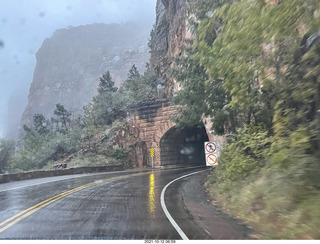 25 a18. Zion National Park in the rain and fog - big tunnel