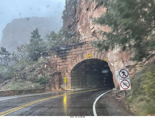 26 a18. Zion National Park in the rain and fog - big tunnel