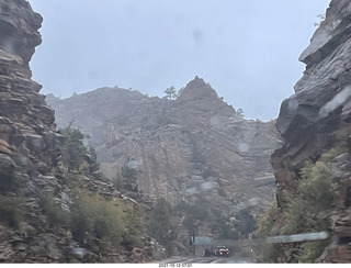 Zion National Park in the rain and fog