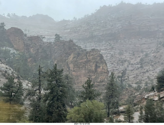 Zion National Park in the rain and fog