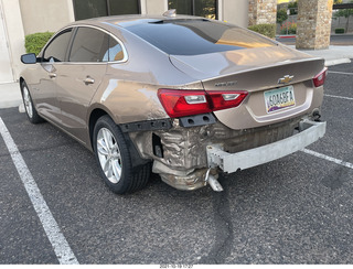 Anthony's damaged car with new tires