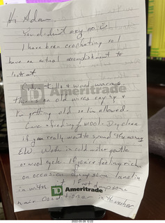afghan note from Helen Bird