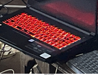 my hifi room with red keyboard MSI laptop