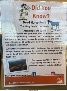 269 a1n. Utah - Dead Horse Point State Park - sign - DId you Know? The Story behind the name