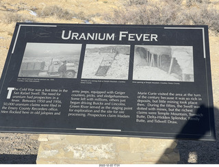 42 a1n. Utah - driving from moab to hanksville - Interstate 70 - San Rafael Reef - sign Uranium Fever