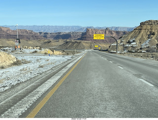 99 a1n. Utah - driving from moab to hanksville - Interstate 70 - San Rafael Reef - runaway truck ramp sign