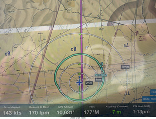 ForeFlight display showing high groundspeed (143 knots) and glide range