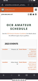 Organization of Competitive Bodybuilders (OCB) show - schedule