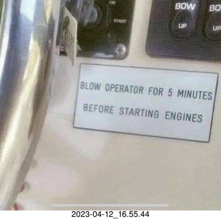 Blow operator for 5 minutes before starting engines