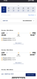 HOP2 alternative routing LAX-PER perfectly available and same arrival time now that I missed the right flight