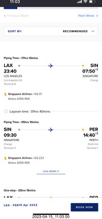 21 a1s. HOP2 alternative routing LAX-PER perfectly available and same arrival time now that I missed the right flight