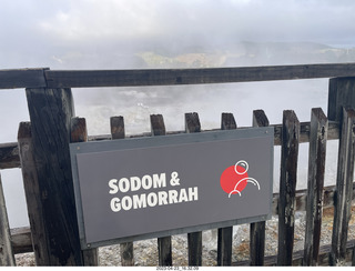 274 a1s. New Zealand - Hell's Gate - mud and thermal walk - sign SODOM & GOMORRAH