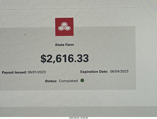 my payment from State Farm - they paid my claim - not the desired outcome