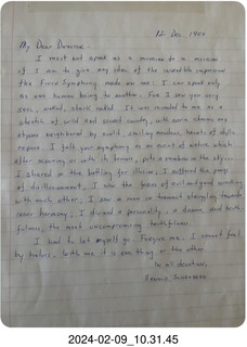 Arnold Schoenberg letter