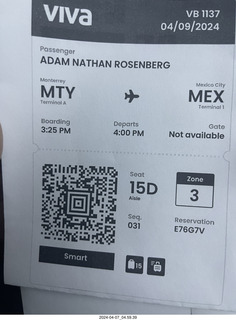 future boarding pass to Mexico City (MTY-MEX-1525-1600)