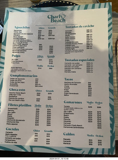 Torreon - Charly Beach restaurant - menu