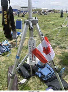 102 a24. Torreon eclipse day - Howard Simkover's tripod and, of course, Canadian flag