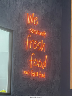 129 a24. restaurant sign - We serve only fresh food not fast food
