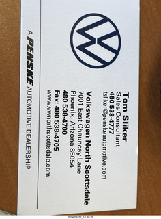 VW North Scottsdale - Tom Sikler's business card