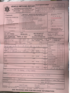 Scottsdale, Hayden Road, my car crash - Vehicle Impound Report