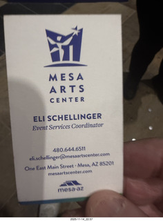 Mesa Arts - Stanley Clarke usher business card