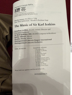 New York City - Manhattan - Carnegie Hall - Sir Karl Jenkins program