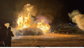 Arizona Flying Circus - night - Christmas trees under attack on fire
