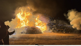 Arizona Flying Circus - night - Christmas trees under attack on fire