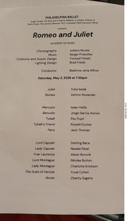Philadelphia Ballet - Romeo and Juliet - program