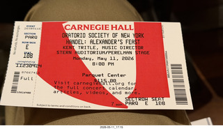 64 a2v. New York City - Carnegie Hall - Oratorio Society of New York ticket